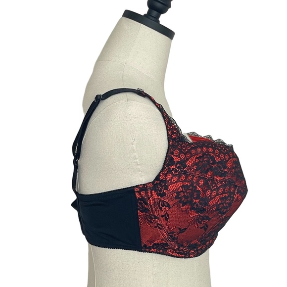 Fredrick’s of Hollywood Red and Black Lacy Underwire Bra Size 40F - Picture 5 of 12